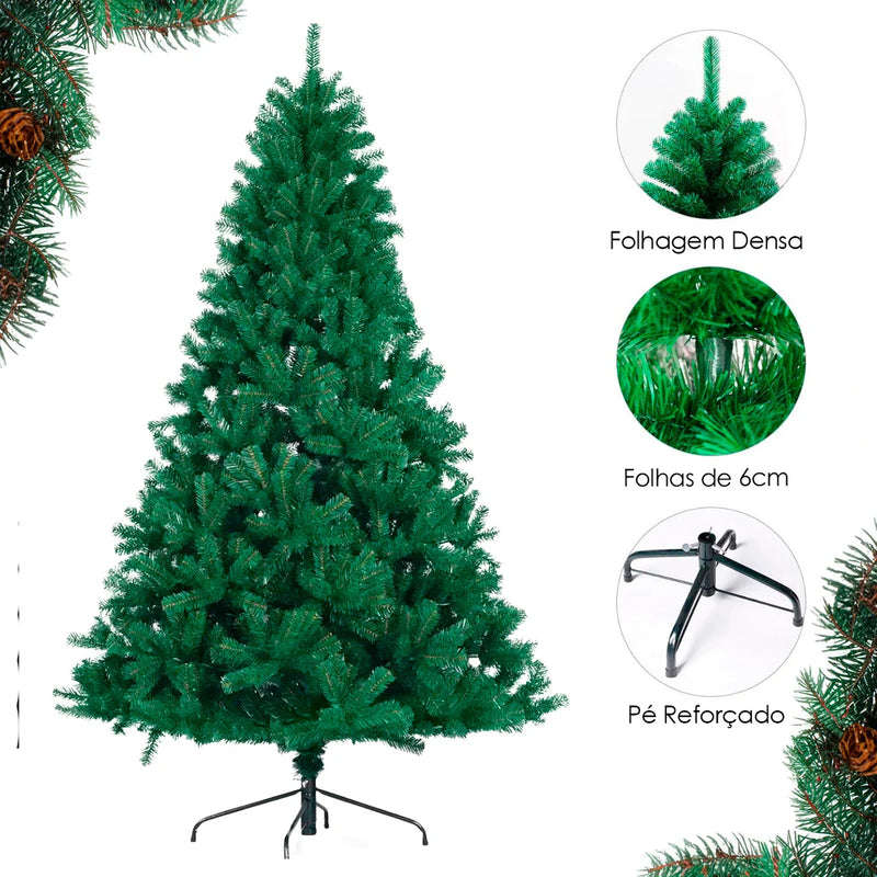 Árvore de Natal 150cm Pinheiro Verde Luxo com 350 Galhos, Base de Ferro Reforçada, Perfeita para Decorações Internas e Externas